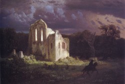 Ruins in the moonlit landscape